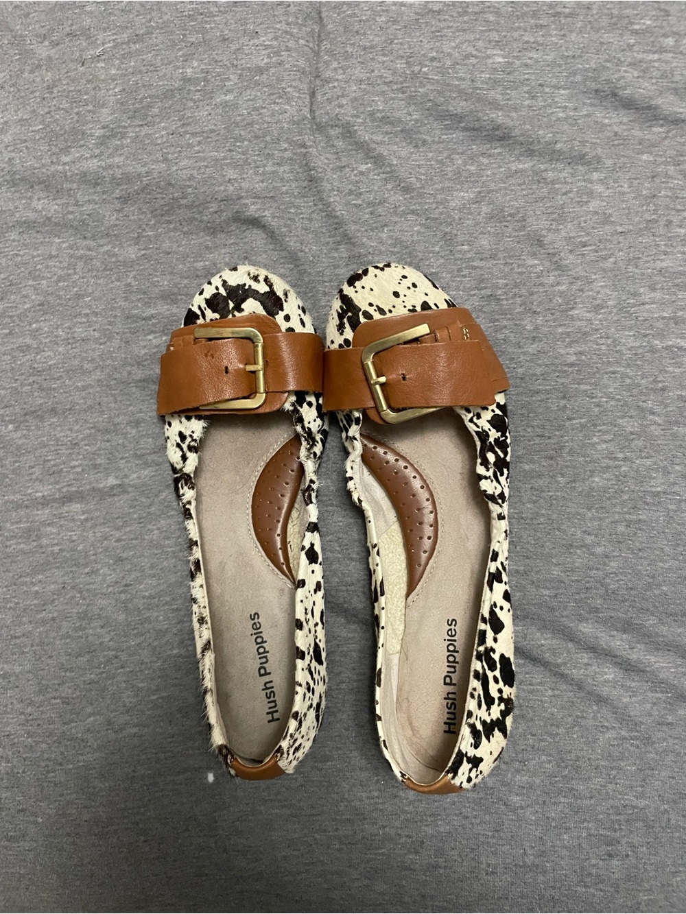 Hush Puppies Finnley Chaste Calf Hair Animal Print Buckle Flats
